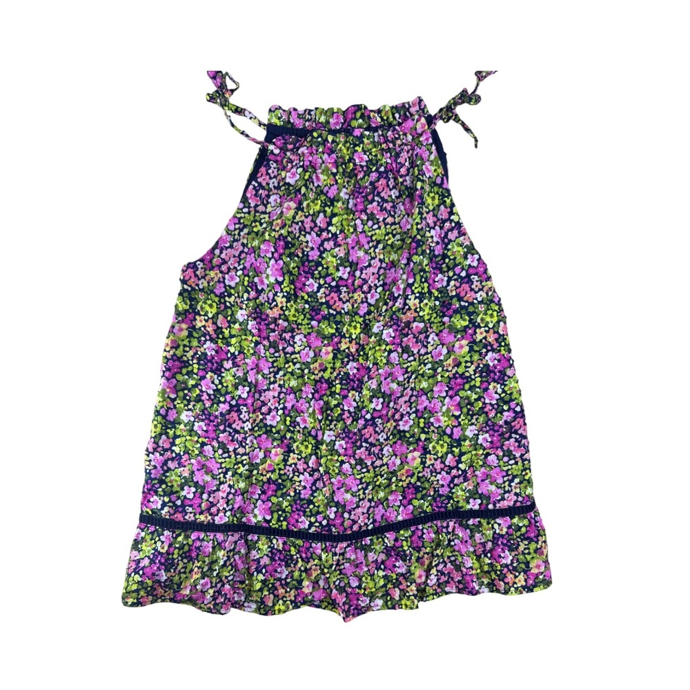 Crown & Ivy Girls XS texture Floral Halter Navy Pink Ruffle Sleeveless dress